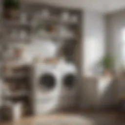 Stylish shelving design above a washing machine