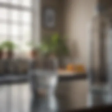 A serene household setting showcasing a glass of purified drinking water