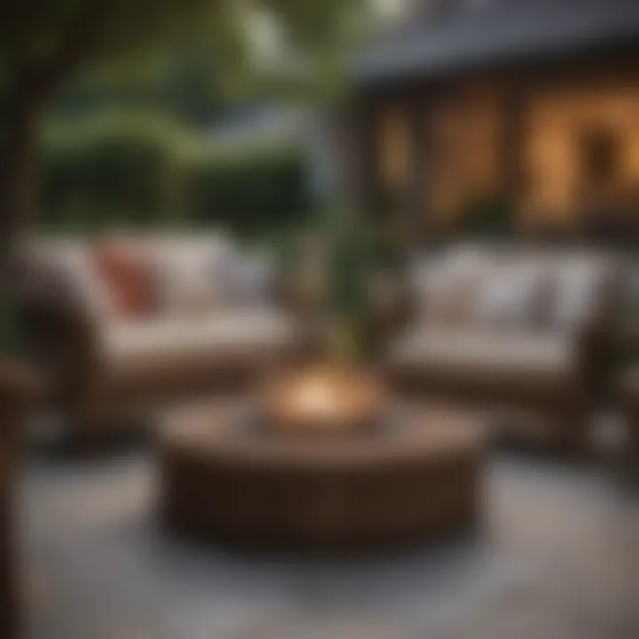 Stylish wicker furniture set arranged for an outdoor gathering with decorative accents