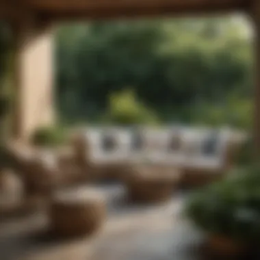 A Harmonious Blend of Nature and Wicker Design Inviting outdoor area featuring a cozy wicker seating arrangement surrounded by greenery